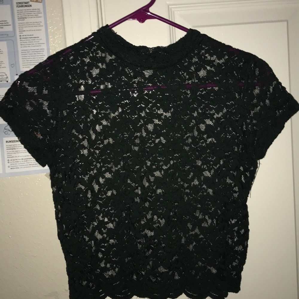 Green rose lace crop top